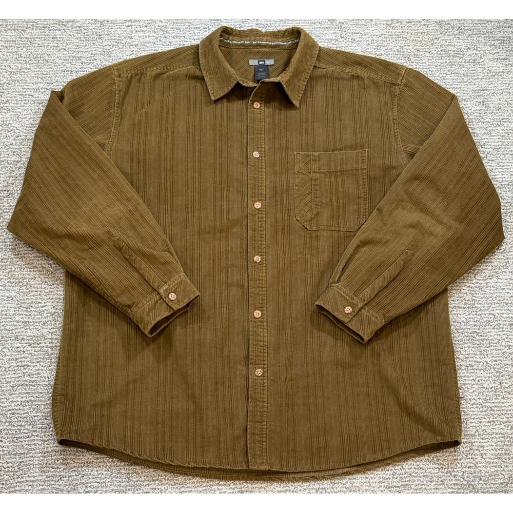 REI‎ Corduroy Shacket Mens XL Green Pocket Button Up Long Sleeve Midweight